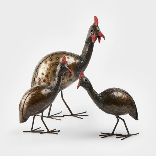 Family (3) of Guinea Fowls made from Galvanised Steel