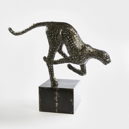 Leopard Sculpture with Base - made from Steel Nuts