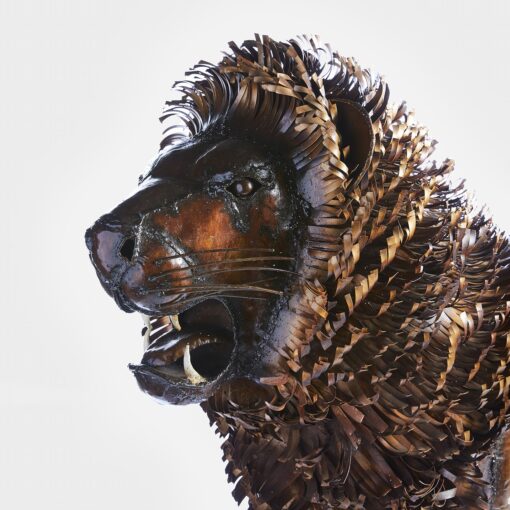 Roaring Lion Sculpture with Mane Detail made from Galvanised Steel - Large (XL) - Image 2