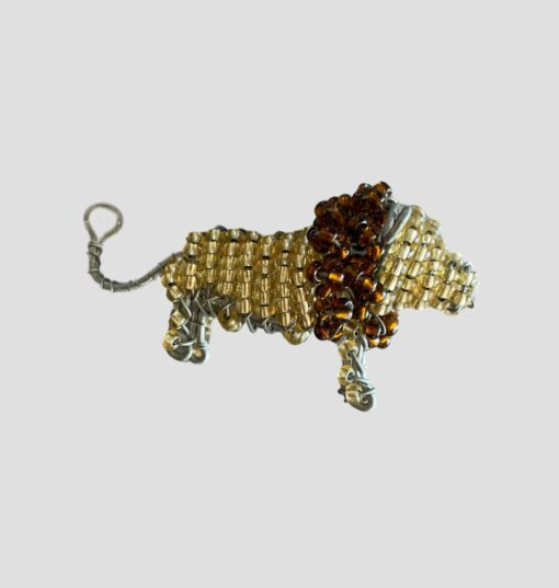 Beaded Lion Keyring (yellow & brown beads)