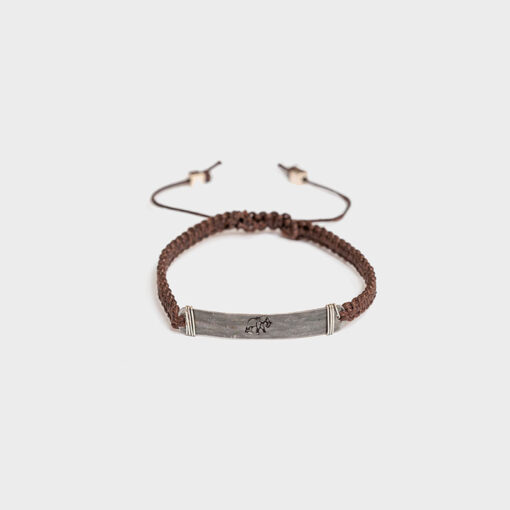 Mulberry Mongoose Hammered Snare and Cord Bracelet in Bronze with Elephant Stamp (Men)