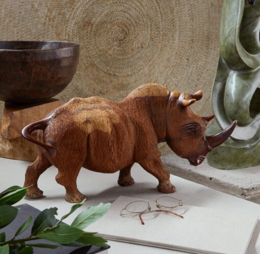 Rhino Wood Sculpture - Ironwood/Mahogany (Small) - Image 3