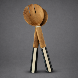Olive Wood Salad Set with Stripe Batik Handle