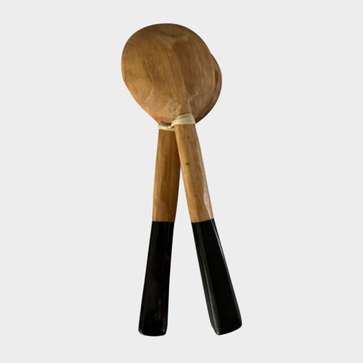 Olive Wood Salad Set with Stripe Batik Handle - Image 2