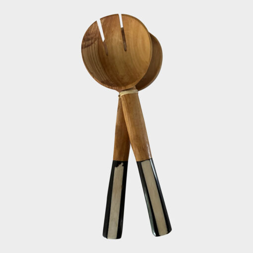 Olive Wood Salad Set with Stripe Batik Handle