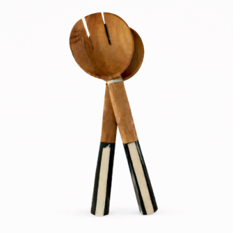 Olivenholz-Salatbesteck mit Griffen im Streifen-Batik-Design