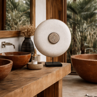 Shield Beaded Round - White with Cowrie Shells - (Cameroon) - Large 3 C7D46762 4991 4A70 A1AB 464F3C7603F9