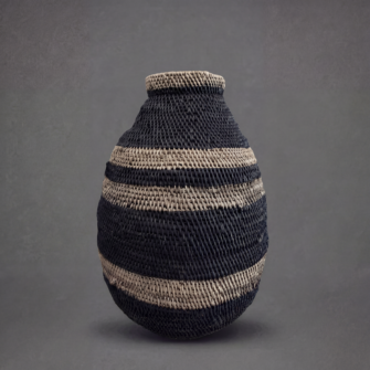 Bohero Korb Bemalt - Schwarz & Naturfarben - (Simbabwe) - XL