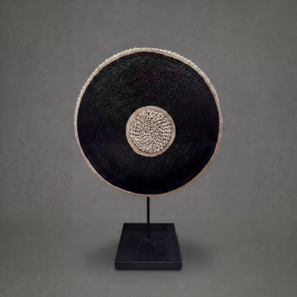 Shield Beaded Round - Black with Cowrie Shells - (Cameroon) - Small