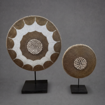 Shield Beaded Round - Gold with Cowrie Shells - (Cameroon) - Small 4 Generated with Kive.ai kive image Kopie 3 1