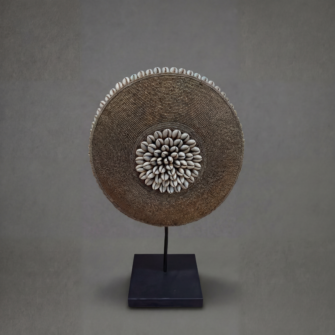 Shield Beaded Round - Gold with Cowrie Shells - (Cameroon) - Small