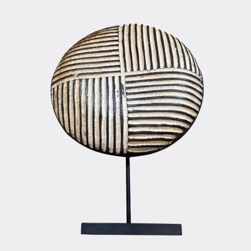 Shield Round - Intersecting Stripes - (Cameroon) Carved/metal/paint - Small - Image 2