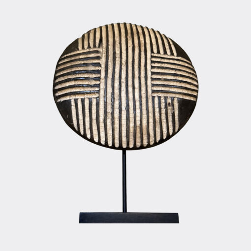 Shield Round - Harmonic Stripes - (Cameroon) Carved/metal/paint - Small - Image 2