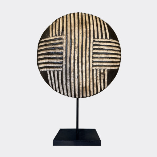 Shield Round - Harmonic Stripes - (Cameroon) Carved/metal/paint - Small