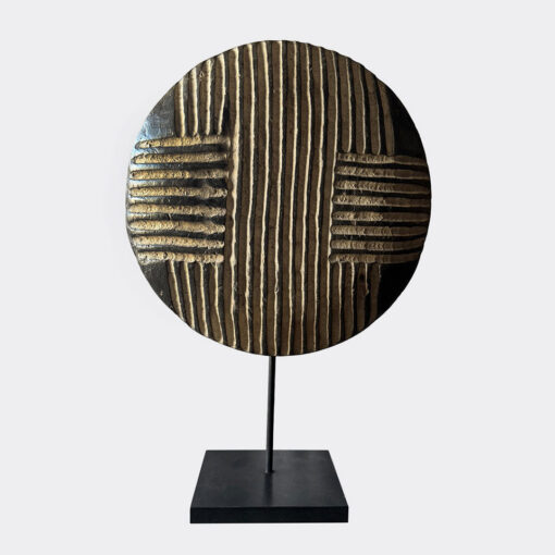 Shield Round - Harmonic Stripes - (Cameroon) Carved/metal/paint - Small - Image 3