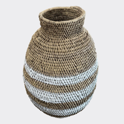 Bohero Basket Painted - Plain & White - (Zimbabwe) - Medium - Image 2