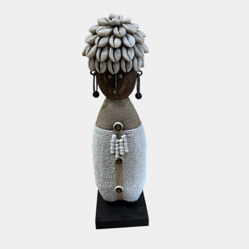 Namji Doll with white Dress and Cowrie Shell Hair (Cameroon) - Small