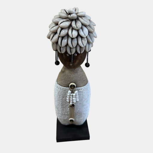 Namji Doll with white Dress and Cowrie Shell Hair (Cameroon) - Small - Image 2