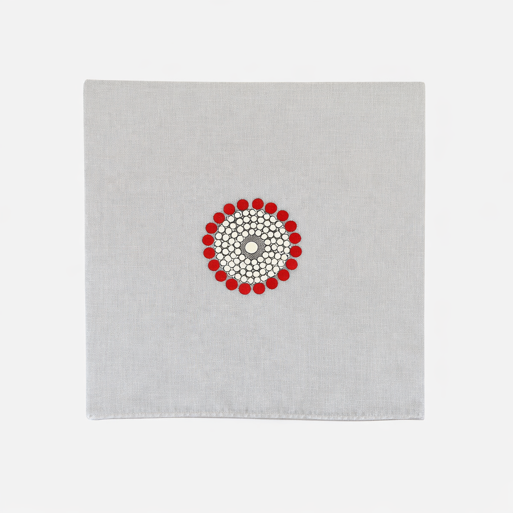 Kissenbezug mit Perlen bestickt - Beige mit rotem Ornament 2 Kissenbezug mit Perlen bestickt - Beige mit rotem Ornament – Bild 2