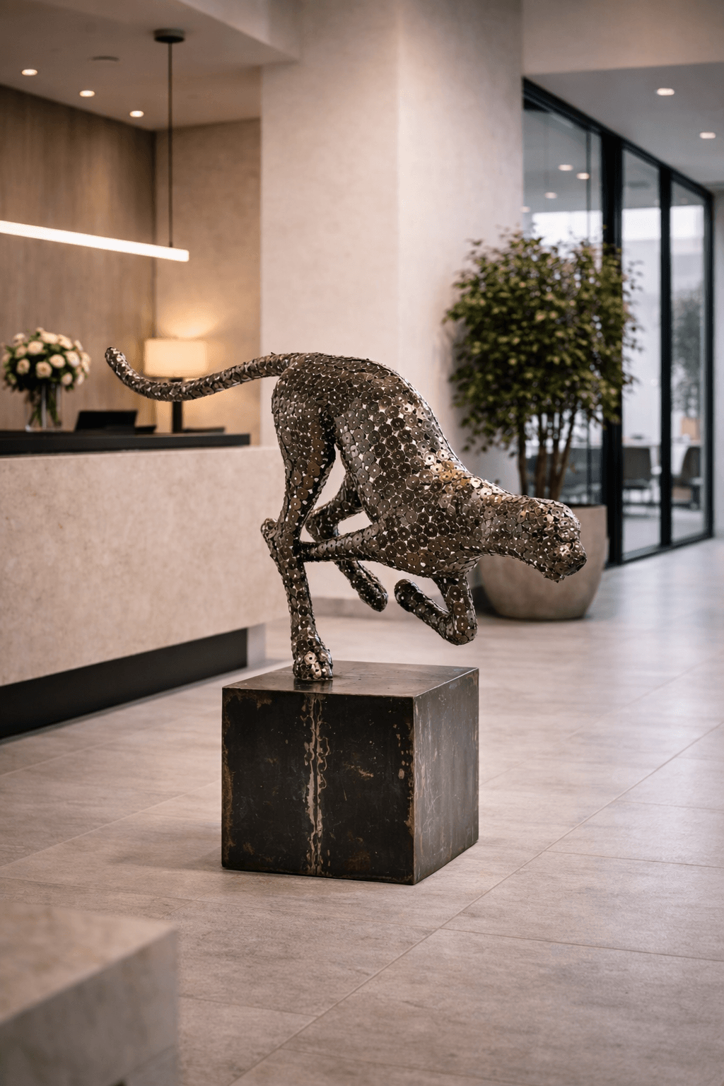 Skulptur Leopard - mit Sockel - aus Stahlmuttern 3 Skulptur Leopard - mit Sockel - aus Stahlmuttern – Bild 3