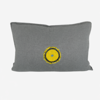 Kissenbezug mit Perlen bestickt - Grn mit gelben Ornament