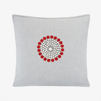 Kissenbezug mit Perlen bestickt - Beige mit rotem Ornament