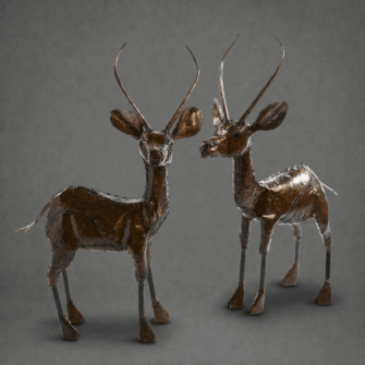 Skulptur Springbock aus verzinktem Stahl - 2er Set - Mittelgroß (M)