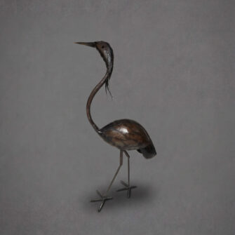 Skulptur Kranich aus verzinktem Stahl - Blick nach oben gerichtet - Klein/Mittelgroß