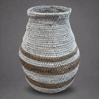 Bohero Korb Bemalt - Weiß & Naturfarben - (Simbabwe) - XXL