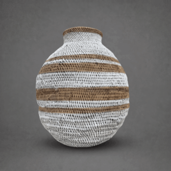Bohero Korb Bemalt - Weiß & Naturfarben - (Simbabwe) - Medium