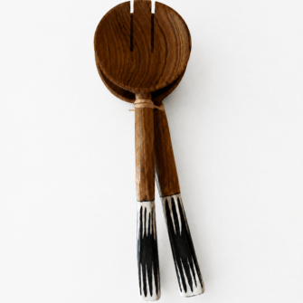 Alternative view of Olivenholz-Salatbesteck mit Griffen im Zickzack-Batik-Design