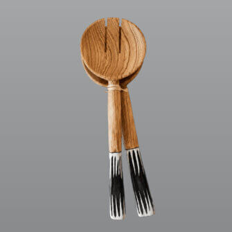 Olivenholz-Salatbesteck mit Griffen im Batik-Design mit Zickzack