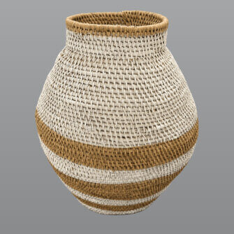Buhero Korb weiß und naturfarben, 43 cm Durchmesser und 68 cm hoch