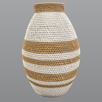 Großer Buhero Korb weiß und naturfarben, 59 cm Durchmesser und 110 cm hoch