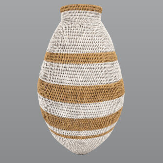Buhero Korb Bemalt – Weiß & Naturfarben – 59 × 107 cm – Simbabwe