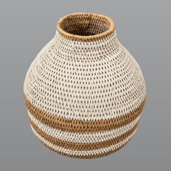 Buhero Korb Bemalt – Weiß & Naturfarben – 30 × 47 cm – Simbabwe