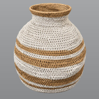 Buhero Korb Bemalt – Weiß & Naturfarben – 40 × 48 cm – Simbabwe
