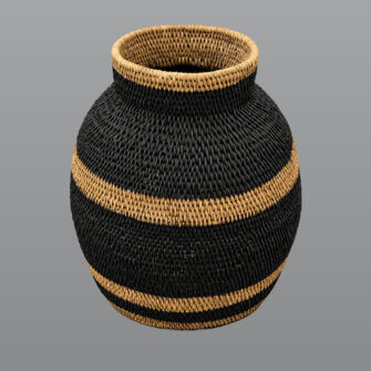 Buhero Korb Bemalt – Schwarz & Naturfarben – 40 × 57 cm – Simbabwe