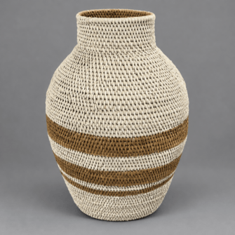 Buhero Korb weiß und naturfarben, 35 cm Durchmesser und 55 cm hoch