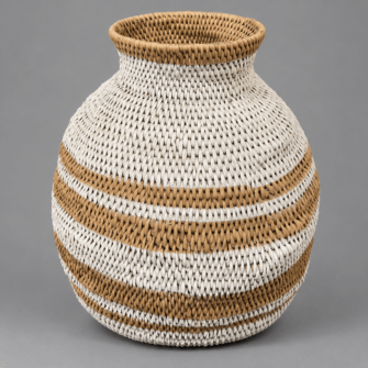 Buhero Korb weiß und naturfarben, 40 cm Durchmesser und 48 cm hoch